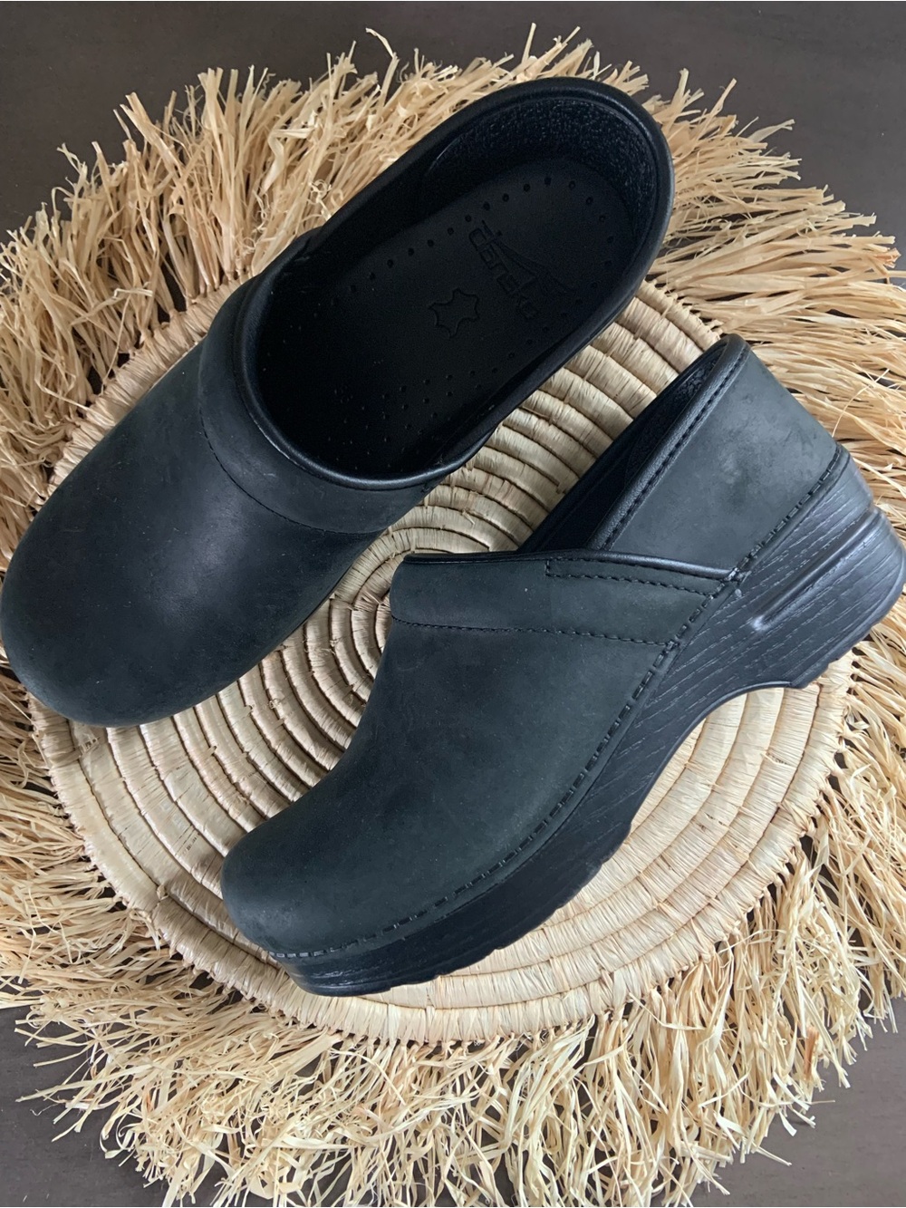 DANSKO Matte Black Oil Rubbed Leather Clogs 36